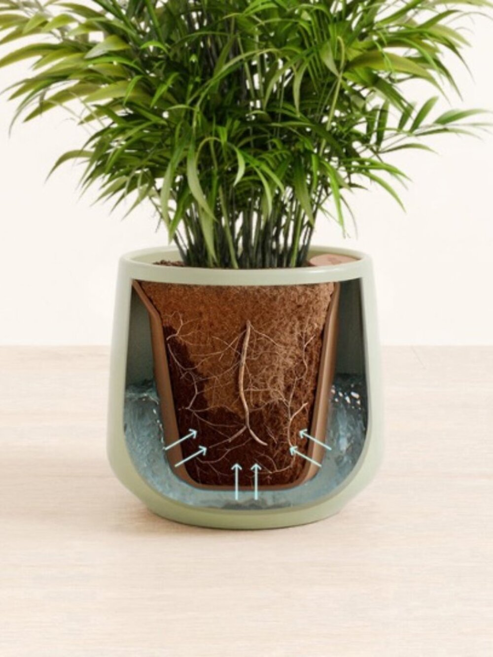 Easyplant Self-Watering Ceramic Planter Pot. Mint Green. Amber